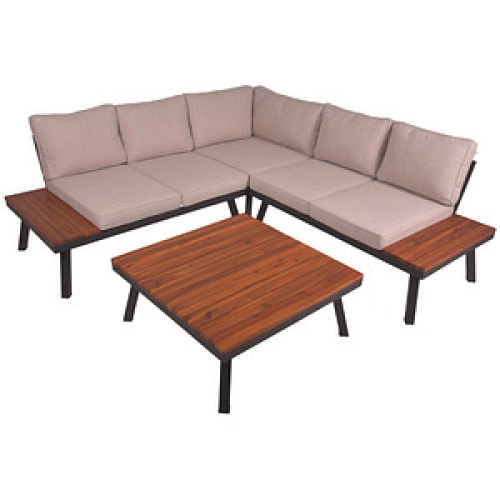 Garden Pleasure Loungegruppe Theresa beige, schwarz Holz, Metall, 15-teilig