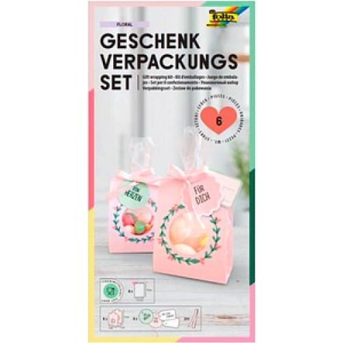 6 folia Geschenktaschen Set Floral rosa 11,5 x 19,0 cm