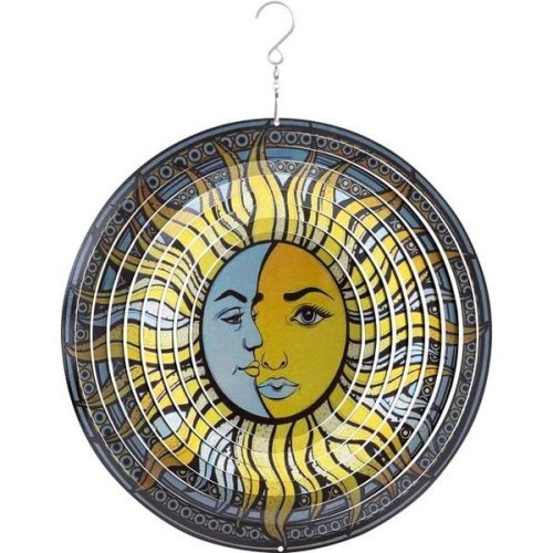 Kinetic Art 110265 - Kinetic Art: Metal Hanging Wind Spinner, 3D Sun & Moon