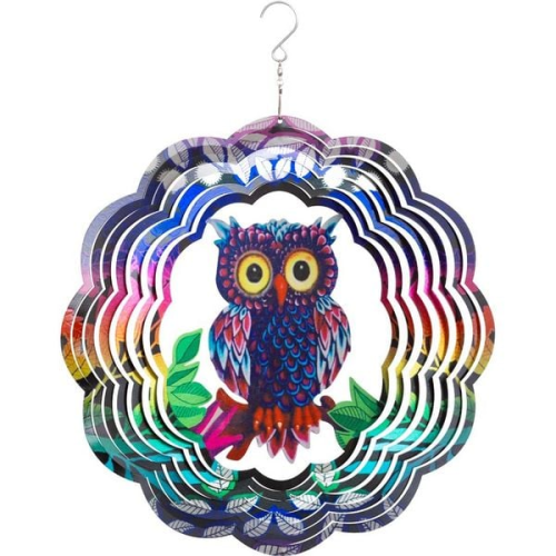 Kinetic Art 110266 - Kinetic Art: Metal Hanging Wind Spinner, 3D Flashy Owl