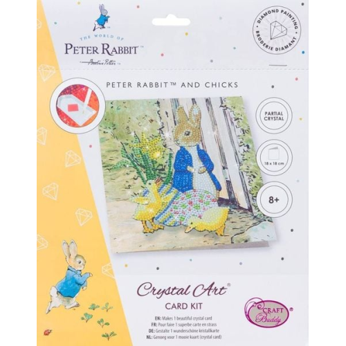 Craft Buddy CCK-PRBT04 - Crystal Art Cards, Peter Rabbit, Peter Hase und Küken, 18x18 cm, Diamond Painting, Kunstkarte