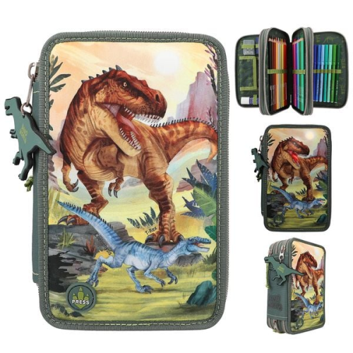 Dino World 3-Fach Federtasche LED Landschaft