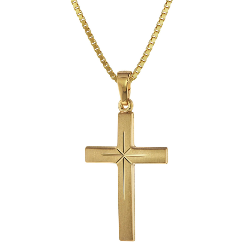 trendor 75278 Kreuz 24 mm Gold 333 (8 Karat) an Goldplattierter Silberkette