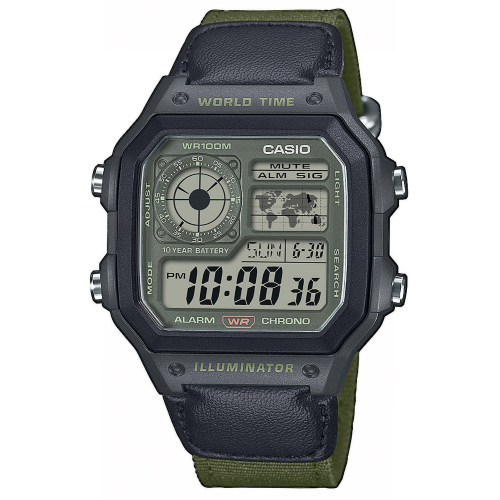 Casio AE-1200WHUB-3AVEF Herrenuhr Digital mit Stoffband Khaki