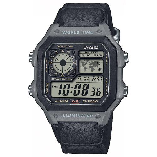 Casio AE-1200WHUB-8AVEF Herren-Armbanduhr Digital mit Stoffband Anthrazit