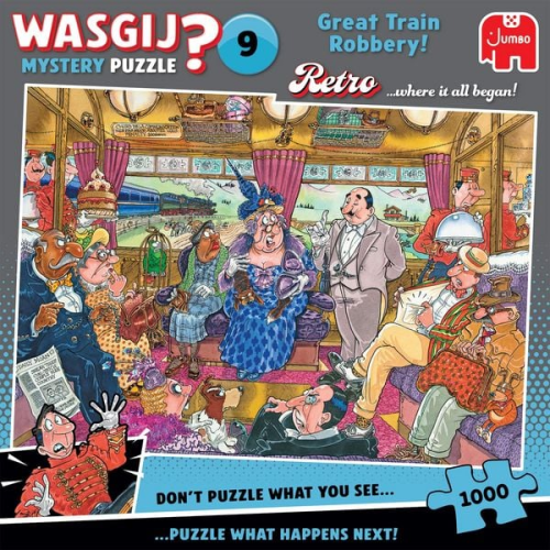 Jumbo 1110100504 - Wasgij Retro Mystery 9, Great Train Robbery!, Großer Zugraub!, Comic-Puzzle, 1000 Teile