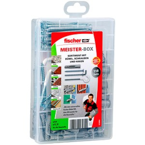 fischer Meister-Box - UX + S + H 513894 Dübel- und Schrauben-Sortiment Ø 6/8/4,5/5/5,5 mm 35/45/50/65/70 mm, 118 Stück