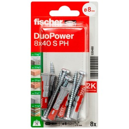 fischer DuoPower 8x40 S PH K  2K 535480 Dübel mit Schrauben Ø 8 mm x 40 mm, 8 Stück