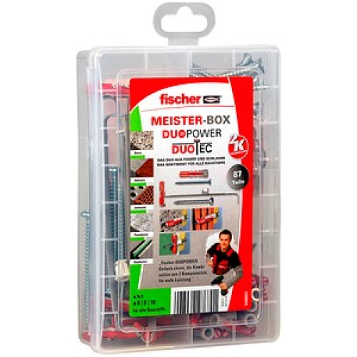 fischer Meister-Box - DuoPower/DuoTec + S 2K 540093 Dübel- und Schrauben-Sortiment Ø 4,5/5/6/8 mm 20/30/40/55/60 mm, 87 Stück