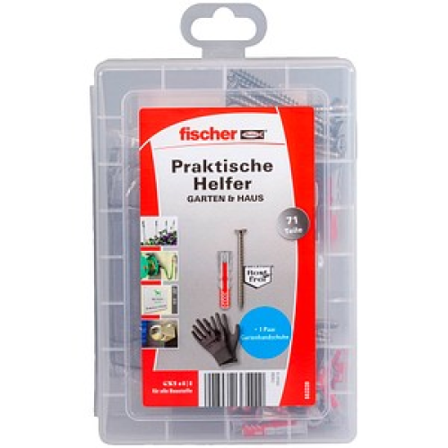 fischer Praktische Helfer - Garten 553339 Dübel- und Schrauben-Sortiment Ø 4,5/5/6/8 mm 30/40 mm, 71 Stück