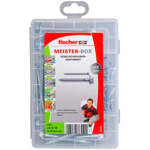 fischer Dübelschrauben-Sortiment Meister-Box 6/7/8/10 mm x 40/55/69 mm, 112 St.