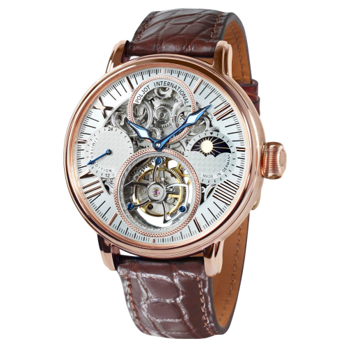 Poljot International 3360.T88-SR Herrenuhr Tourbillon Skeleton Braun/Rotgoldfarben