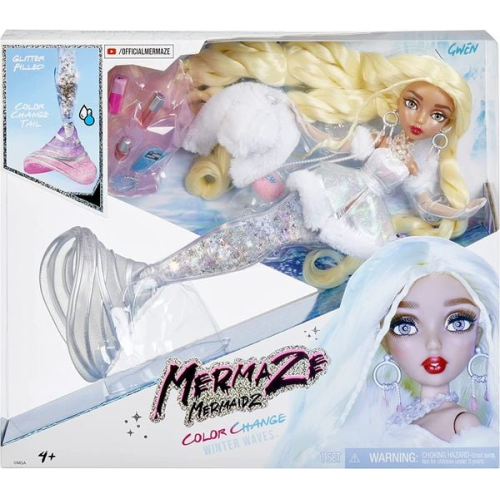 MGA 585428EUC - Mermaze Mermaidz Winter Waves, GWEN, Meerjungfrauen-Puppe, Flosse mit Farbwechsel, Schwanz mit Glitzerfüllung und Accessoires