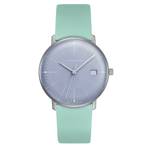 Junghans 47/4554.02 max bill Damenuhr mit Lederband Hellgrün/Hellblau