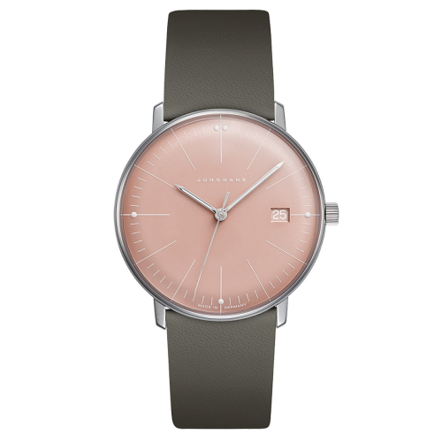 Junghans 47/4555.02 max bill Damenuhr mit Lederband Grau/Rosa