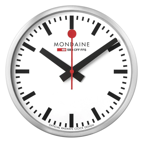 Mondaine MSM.25S11 Wanduhr WiFi stop2go Silberfarben/Weiß 25 cm