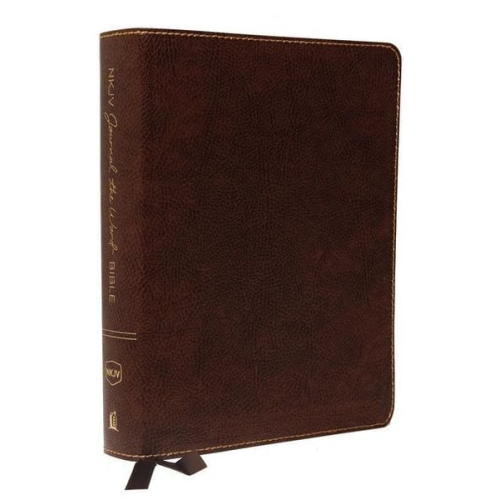 Thomas Nelson - NKJV, Journal the Word Bible, Bonded Leather, Brown, Red Letter Edition, Comfort Print