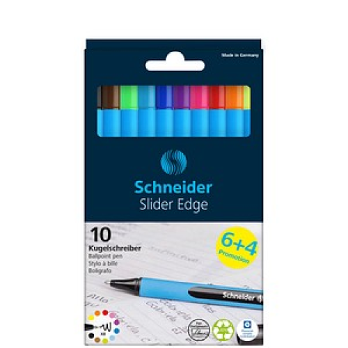 6 + 4 GRATIS: Schneider Kugelschreiber Slider Edge farbsortiert, Schreibfarbe: farbsortiert, 6 St. + GRATIS 4 St.
