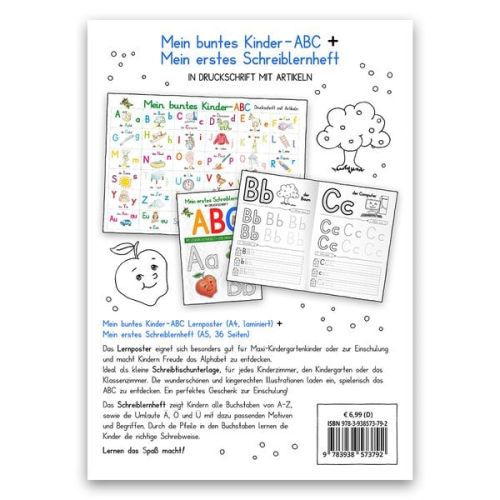 Helga Momm - Mein buntes Kinder-ABC DIN A4 laminiert + Mein erstes Schreiblernheft - Set in Druckschrift