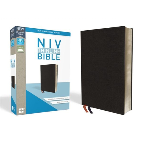 Zondervan - NIV, Thinline Bible, Bonded Leather, Black, Indexed, Red Letter Edition