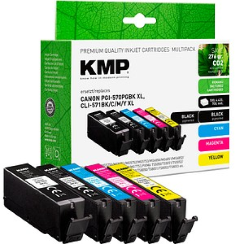 KMP  pigmentschwarz, schwarz, cyan, magenta, gelb Druckerpatronen kompatibel zu Canon PGI-570XL PGBK, CLI-571XL  BK/C/M/Y , 5er-Set