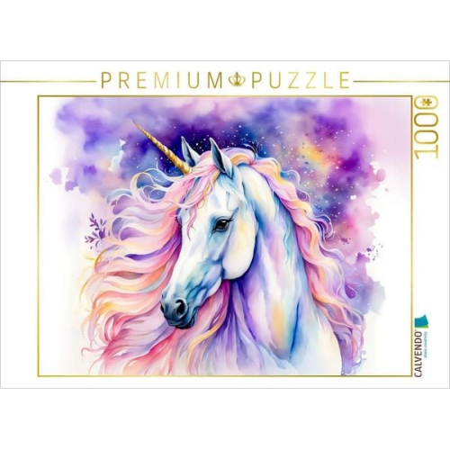 CALVENDO Puzzle Einhorn mit funkelnder Mähne in der Nacht | 1000 Teile Lege-Größe 64x48cm Foto-Puzzle für glückliche Stunden