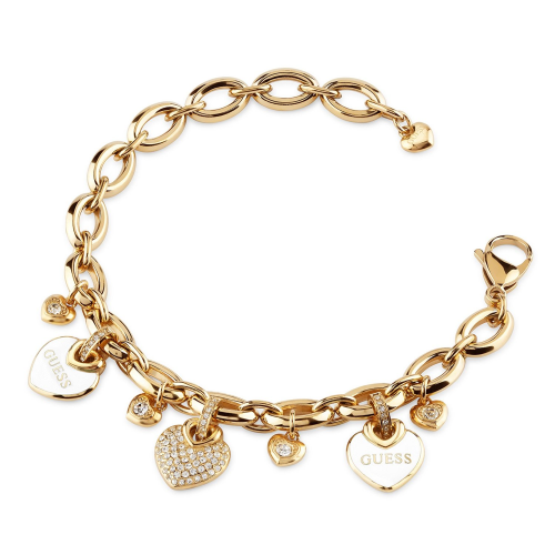 Guess JUBB05204JWYGWHL Damenarmband Hearts Weiß Goldfarben 21,5 cm