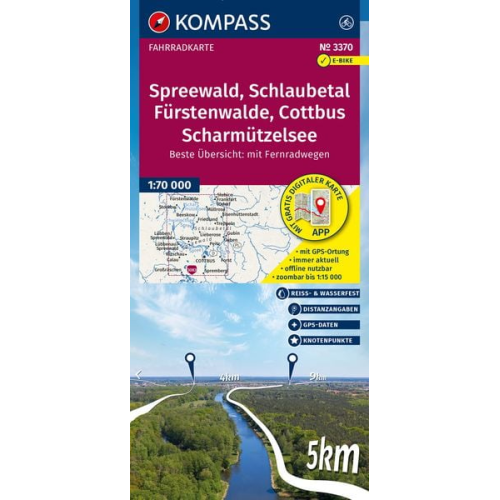 KOMPASS Fahrradkarte 3370 Spreewald, Schlaubetal, Fürstenwalde, Cottbus, Scharmützelsee mit Knotenpunkten 1:70.000