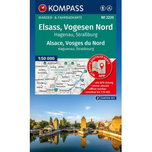 KOMPASS Wanderkarten-Set 2220 Elsass, Vogesen Nord, Hagenau, Straßburg / Alsace, Vosges du Nord, Haguenau, Strasbourg (2 Karten) 1:50.000