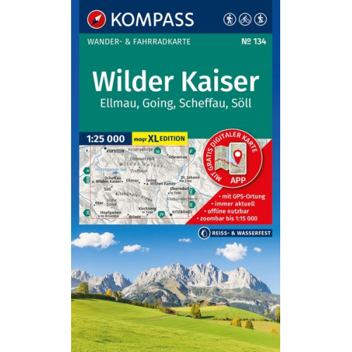 KOMPASS Wanderkarte 134 Wilder Kaiser - Ellmau - Going - Scheffau - Söll 1:25.000