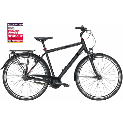 Pegasus Solero SL 7, 7 Gang Nabenschaltung, Herrenfahrrad, Diamant, Modell 2021, 28 Zoll 53 cm black matt/i-silver