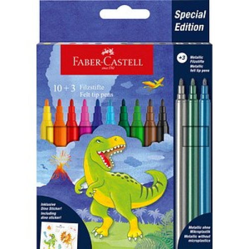 AKTION: FABER-CASTELL Dino Filzstifte farbsortiert, 13 St. + GRATIS Dinosticker
