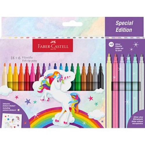 AKTION: FABER-CASTELL Einhorn Filzstifte farbsortiert, 24 St. + GRATIS Einhornsticker