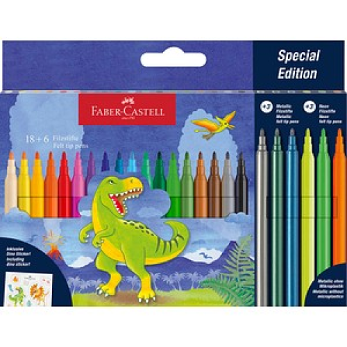 AKTION: FABER-CASTELL Dino Filzstifte farbsortiert, 24 St. + GRATIS Dinosticker