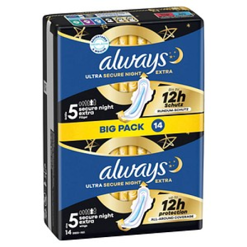 always Binden Ultra Secure Night Extra mit Flügeln, 14 St.