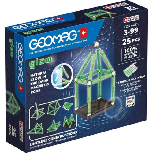 Invento 507070 - Geomag Classic Glow Recycled 25 pcs, Magnetischer Baukasten, Magnetspielzeuge