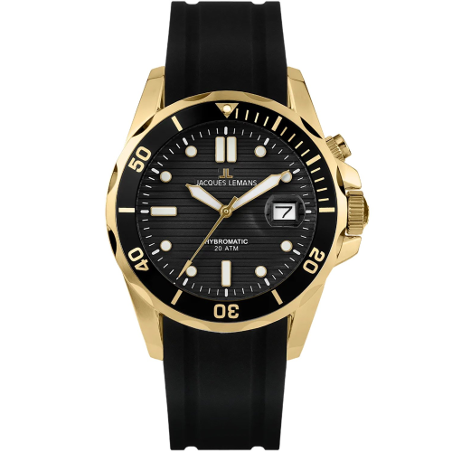 Jacques Lemans 1-2170F Herrenuhr Hybromatic Schwarz/Goldfarben