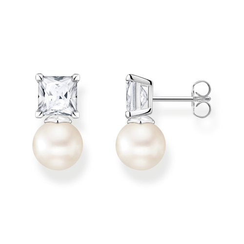 Thomas Sabo H2248-167-14 Perlen-Ohrstecker für Damen mit Weißem Stein Silber