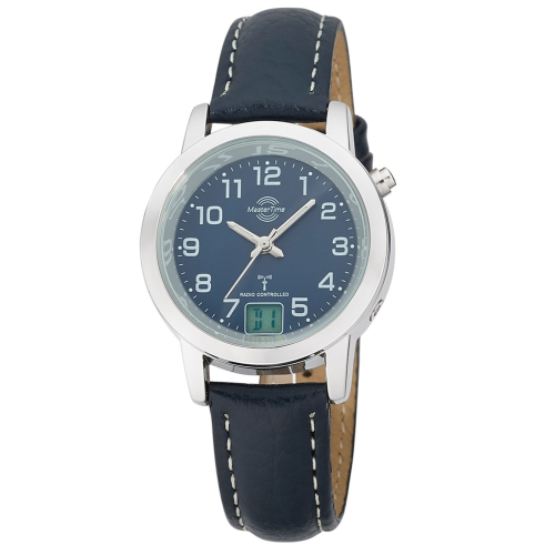 Master Time MTLA-10490-32L Damen-Funkuhr Lederband Blau