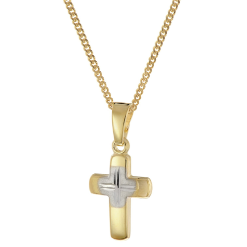 trendor 28385 Kreuz für Kinder Gold 585/14K Bicolor + Vergoldete Silberkette