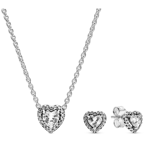 Pandora 28510 Damen-Geschenkset Halskette und Ohrringe Erhabenes Herz Weiß