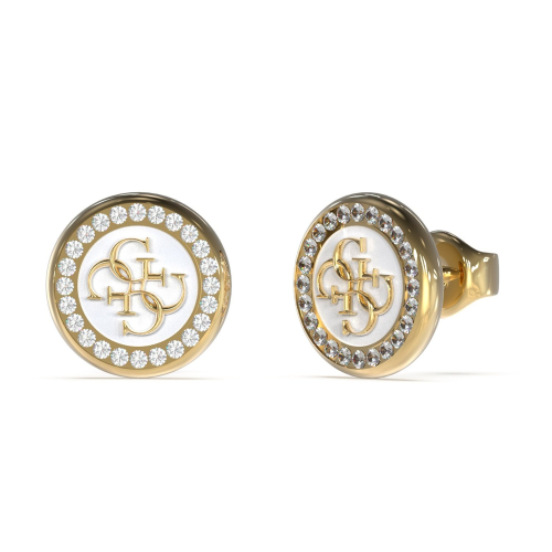 Guess JUBE03123JWYGWH Damen-Ohrringe Ohrstecker 4G Logo Gold/Weiß