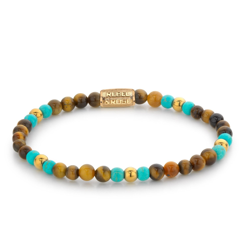 Rebel & Rose RR-40063-G-S Damen-Armband Mix Tiger Turquoise Gold 4 mm