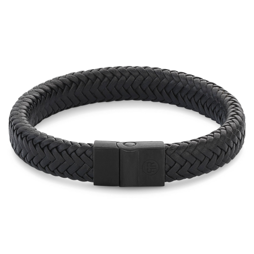 Rebel & Rose RR-M0020-B Herrenarmband Leder Schwarz Full Metal Herringbone Black