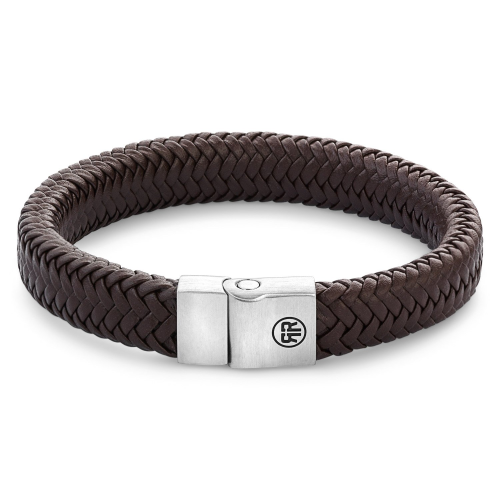 Rebel & Rose RR-M0022-S Herren-Lederarmband Full Metal Herringbone Braun Matt