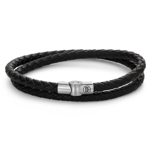 Rebel & Rose RR-M0038-S Herren-Lederarmband Full Metal Double Round Black