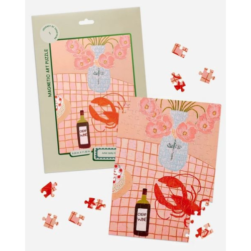 Lobster Lunch Magnetic Puzzle - Artist Designed Fridge Puzzle 100 Piece Fridge Puzzle