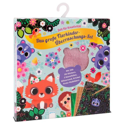 Das große Tierkinder-Überraschungs-Set. Mit 300 3D-Stickern, 2 Glanzfolien, Glitzersand und Krickel-Kratz-Malbildern