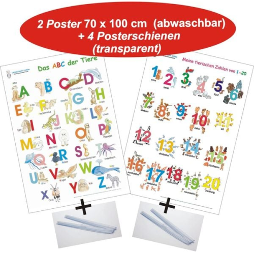 Das ABC der Tiere + Meine tierischen Zahlen von 1-20, 2 Poster + 4 Posterschienen