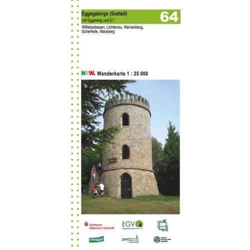 Geobasisdaten: Land NRW - Eggegebirge (Südteil) mit Eggeweg und E1 Blatt 64, topographische Wanderkarte NRW